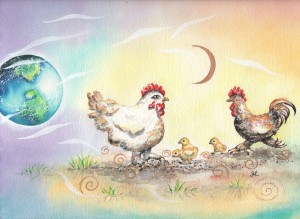 Chickens by visionary artist Madeleine Tuttle