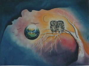 Owls by visionary artist Madeleine Tuttle