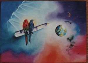 Parrots by visionary artist Madeleine Tuttle